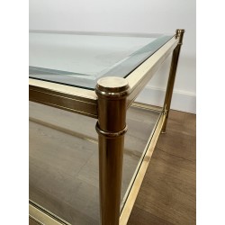 Two-Tier Brass and Glass Coffee Table by Roche Bobois, French Work, circa 1970