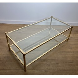 Two-Tier Brass and Glass Coffee Table by Roche Bobois, French Work, circa 1970