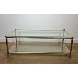 Two-Tier Brass and Glass Coffee Table by Roche Bobois, French Work, circa 1970