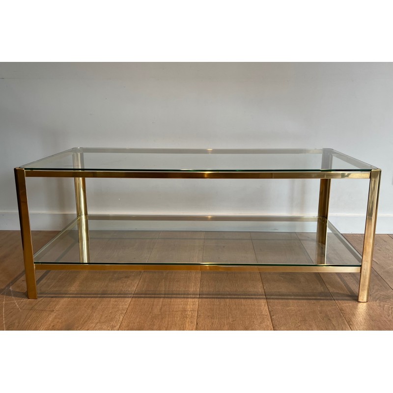 Bronze and Glass Two Tiers Coffee Table Signed Jacques Théophile Lepelletier and Stamped by Broncz