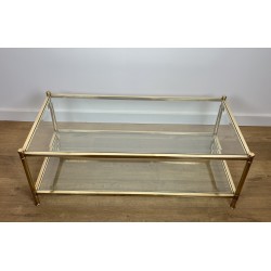 Two-Tier Brass and Glass Coffee Table by Roche Bobois, French Work, circa 1970