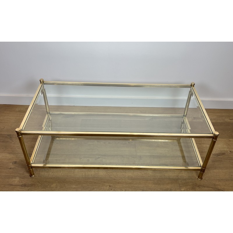Two-Tier Brass and Glass Coffee Table by Roche Bobois, French Work, circa 1970