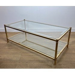 Two-Tier Brass and Glass Coffee Table by Roche Bobois, French Work, circa 1970