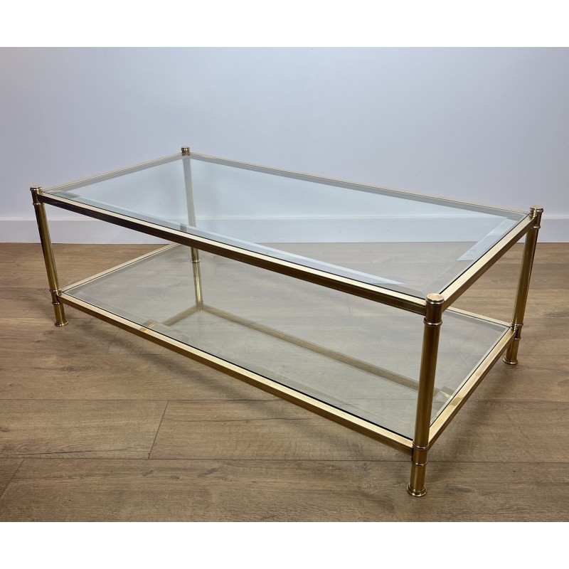 Two-Tier Brass and Glass Coffee Table by Roche Bobois, French Work, circa 1970