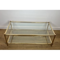 Two-Tier Brass and Glass Coffee Table by Roche Bobois, French Work, circa 1970