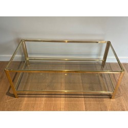 Bronze and Glass Two Tiers Coffee Table Signed Jacques Théophile Lepelletier and Stamped by Broncz