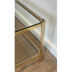 Table Basse à Double Plateau en Bronze Poli et Verre signé Jacques Théophile Lepelletier et estampillé Broncz