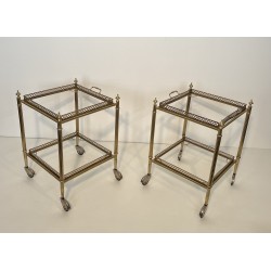 Pair of Square Drinks Trolleys with Removable Upper Trays by Maison Jansen, French Work, circa 1940