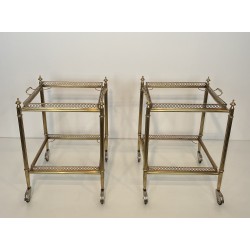 Pair of Square Drinks Trolleys with Removable Upper Trays by Maison Jansen, French Work, circa 1940