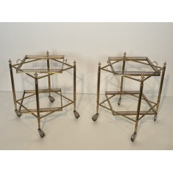 Pair of Square Drinks Trolleys with Removable Upper Trays by Maison Jansen, French Work, circa 1940