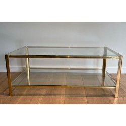 Bronze and Glass Two Tiers Coffee Table Signed Jacques Théophile Lepelletier and Stamped by Broncz