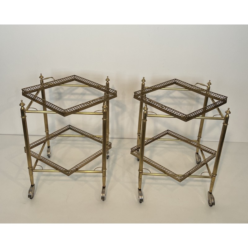 Pair of Square Drinks Trolleys with Removable Upper Trays by Maison Jansen, French Work, circa 1940