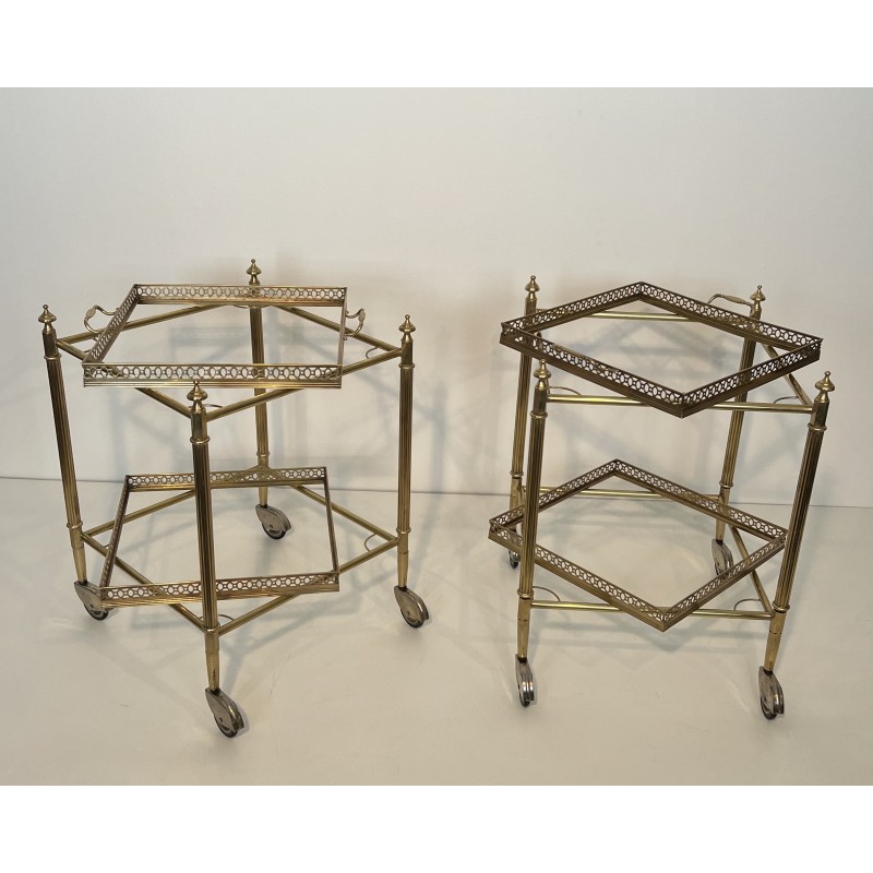 Pair of Square Drinks Trolleys with Removable Upper Trays by Maison Jansen, French Work, circa 1940