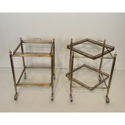 Paire de Tables Roulantes Carrées à Plateaux Supérieurs Amovibles par la Maison Jansen, Travail Français, vers 1940