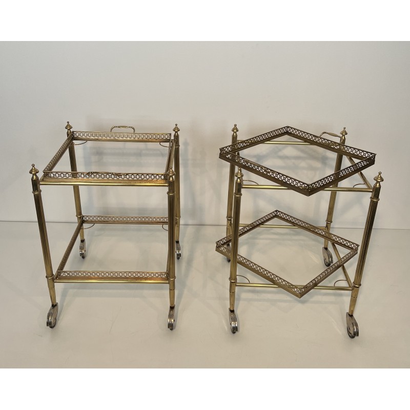 Paire de Tables Roulantes Carrées à Plateaux Supérieurs Amovibles par la Maison Jansen, Travail Français, vers 1940