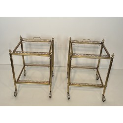 Pair of Square Drinks Trolleys with Removable Upper Trays by Maison Jansen, French Work, circa 1940