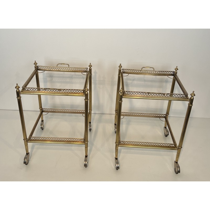 Paire de Tables Roulantes Carrées à Plateaux Supérieurs Amovibles par la Maison Jansen, Travail Français, vers 1940