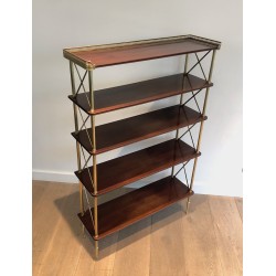 Neoclassical Mahogany and Brass Shelving Unit Attributed to Maison Jansen, French Work, circa 1940
