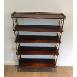 Neoclassical Mahogany and Brass Shelving Unit Attributed to Maison Jansen, French Work, circa 1940