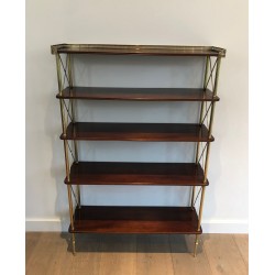 Neoclassical Mahogany and Brass Shelving Unit Attributed to Maison Jansen, French Work, circa 1940