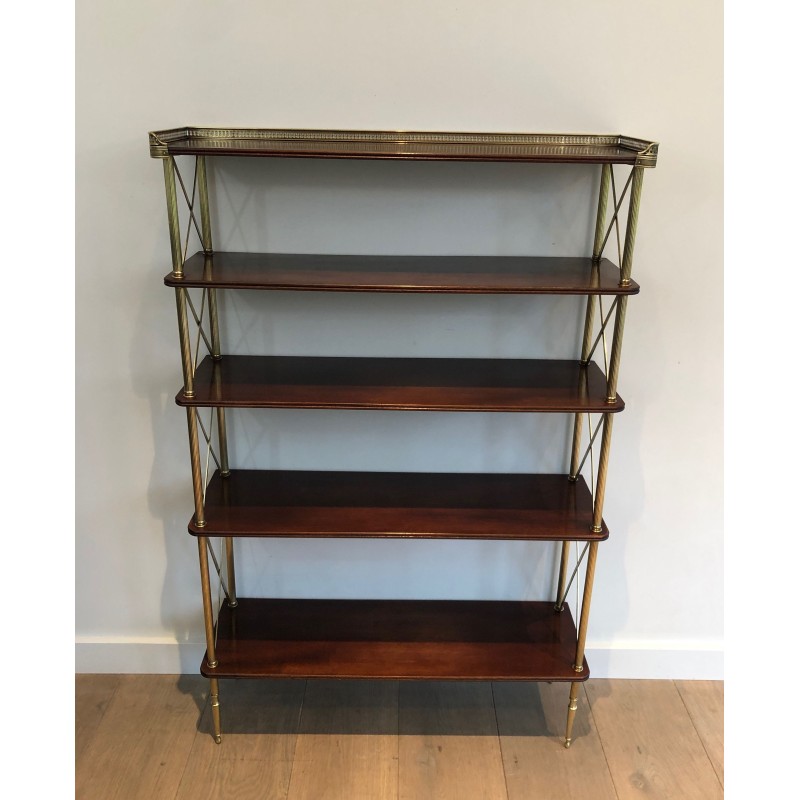 Neoclassical Mahogany and Brass Shelving Unit Attributed to Maison Jansen, French Work, circa 1940