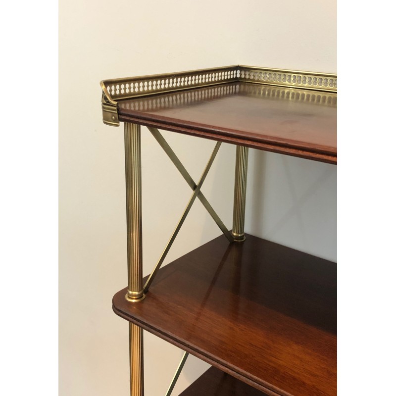 Neoclassical Mahogany and Brass Shelving Unit Attributed to Maison Jansen, French Work, circa 1940