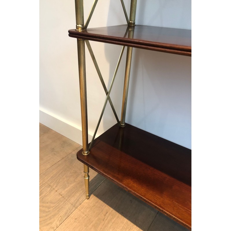 Neoclassical Mahogany and Brass Shelving Unit Attributed to Maison Jansen, French Work, circa 1940