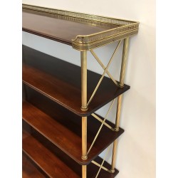 Neoclassical Mahogany and Brass Shelving Unit Attributed to Maison Jansen, French Work, circa 1940