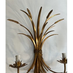Importante Paire d'Appliques Coco Chanel en Métal Doré Modèle aux Epis de Blé