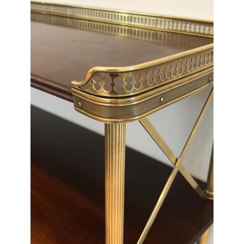 Neoclassical Mahogany and Brass Shelving Unit Attributed to Maison Jansen, French Work, circa 1940