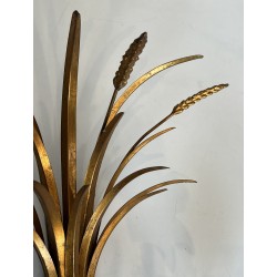 Large Pair of Coco Chanel Gilt Metal Ears of Wheat Wall Sconces, French Work, circa 1970