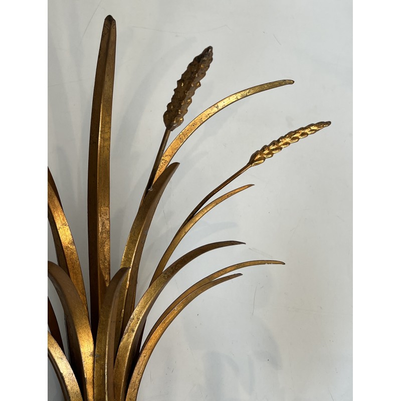 Large Pair of Coco Chanel Gilt Metal Ears of Wheat Wall Sconces, French Work, circa 1970