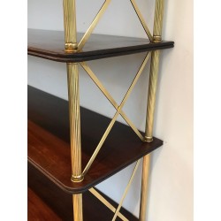 Neoclassical Mahogany and Brass Shelving Unit Attributed to Maison Jansen, French Work, circa 1940