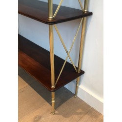 Neoclassical Mahogany and Brass Shelving Unit Attributed to Maison Jansen, French Work, circa 1940