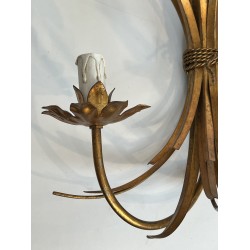 Large Pair of Coco Chanel Gilt Metal Ears of Wheat Wall Sconces, French Work, circa 1970