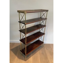 Neoclassical Mahogany and Brass Shelving Unit Attributed to Maison Jansen, French Work, circa 1940