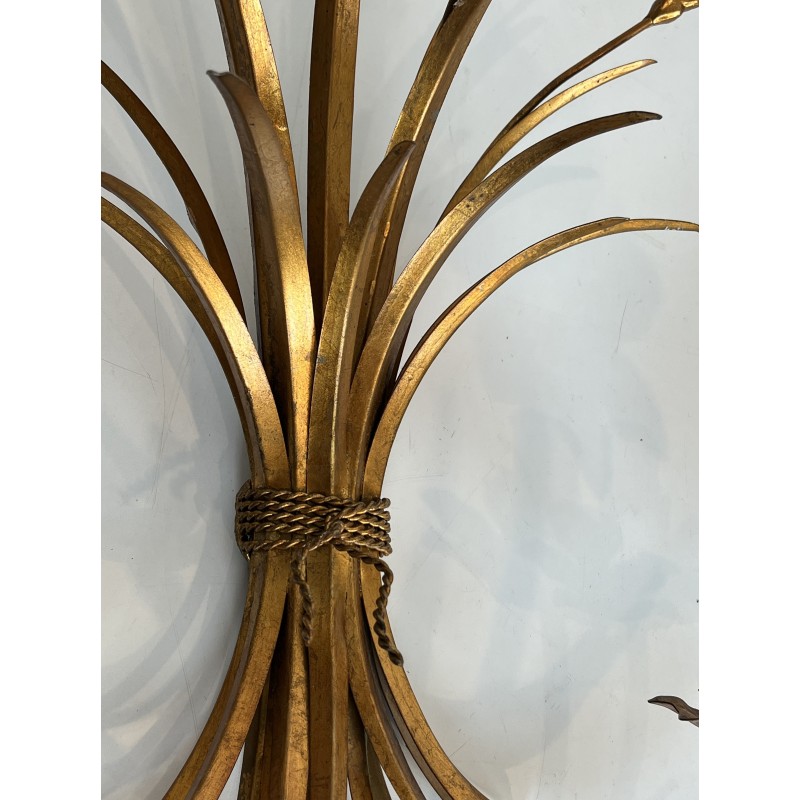 Large Pair of Coco Chanel Gilt Metal Ears of Wheat Wall Sconces, French Work, circa 1970