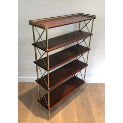Neoclassical Mahogany and Brass Shelving Unit Attributed to Maison Jansen, French Work, circa 1940