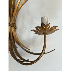 Importante Paire d'Appliques Coco Chanel en Métal Doré Modèle aux Epis de Blé