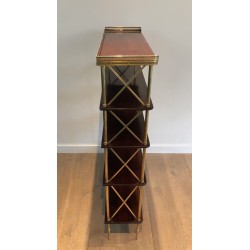 Neoclassical Mahogany and Brass Shelving Unit Attributed to Maison Jansen, French Work, circa 1940