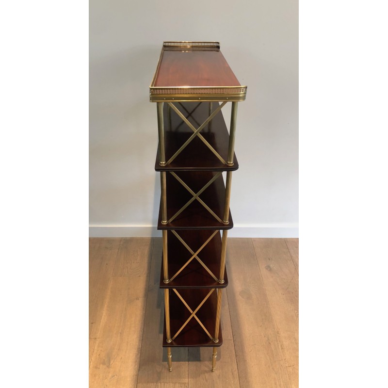 Étagère Néoclassique en Acajou et Laiton Attribuée à la Maison Jansen, Travail Français, vers 1940