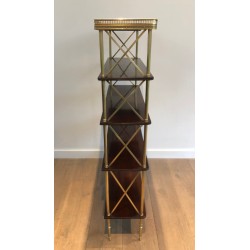 Neoclassical Mahogany and Brass Shelving Unit Attributed to Maison Jansen, French Work, circa 1940