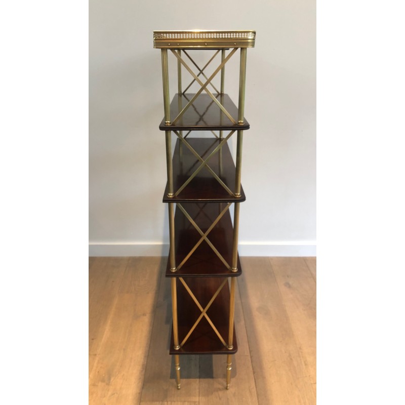 Neoclassical Mahogany and Brass Shelving Unit Attributed to Maison Jansen, French Work, circa 1940