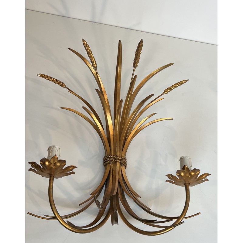 Importante Paire d'Appliques Coco Chanel en Métal Doré Modèle aux Epis de Blé