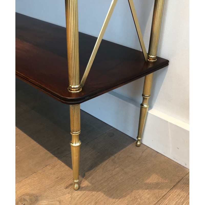 Neoclassical Mahogany and Brass Shelving Unit Attributed to Maison Jansen, French Work, circa 1940