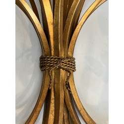 Large Pair of Coco Chanel Gilt Metal Ears of Wheat Wall Sconces, French Work, circa 1970