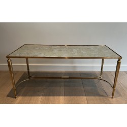 Neoclassical Brass Coffee Table with Antique Mirror Top by Maison Jansen, French Work, circa 1940