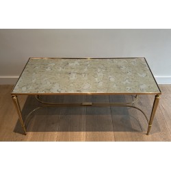 Table Basse Néoclassique en Laiton et Plateau de Miroir Antique par la Maison Jansen, Travail Français, vers 1940