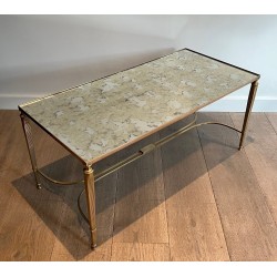 Neoclassical Brass Coffee Table with Antique Mirror Top by Maison Jansen, French Work, circa 1940