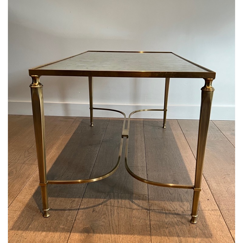 Neoclassical Brass Coffee Table with Antique Mirror Top by Maison Jansen, French Work, circa 1940